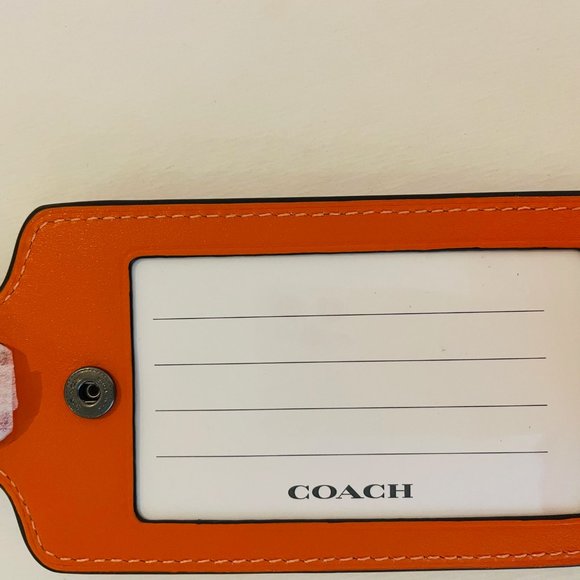 COACH LARGE LUGGAGE TAG IN LEATHER bright orange, plastic id window - Picture 5 of 16